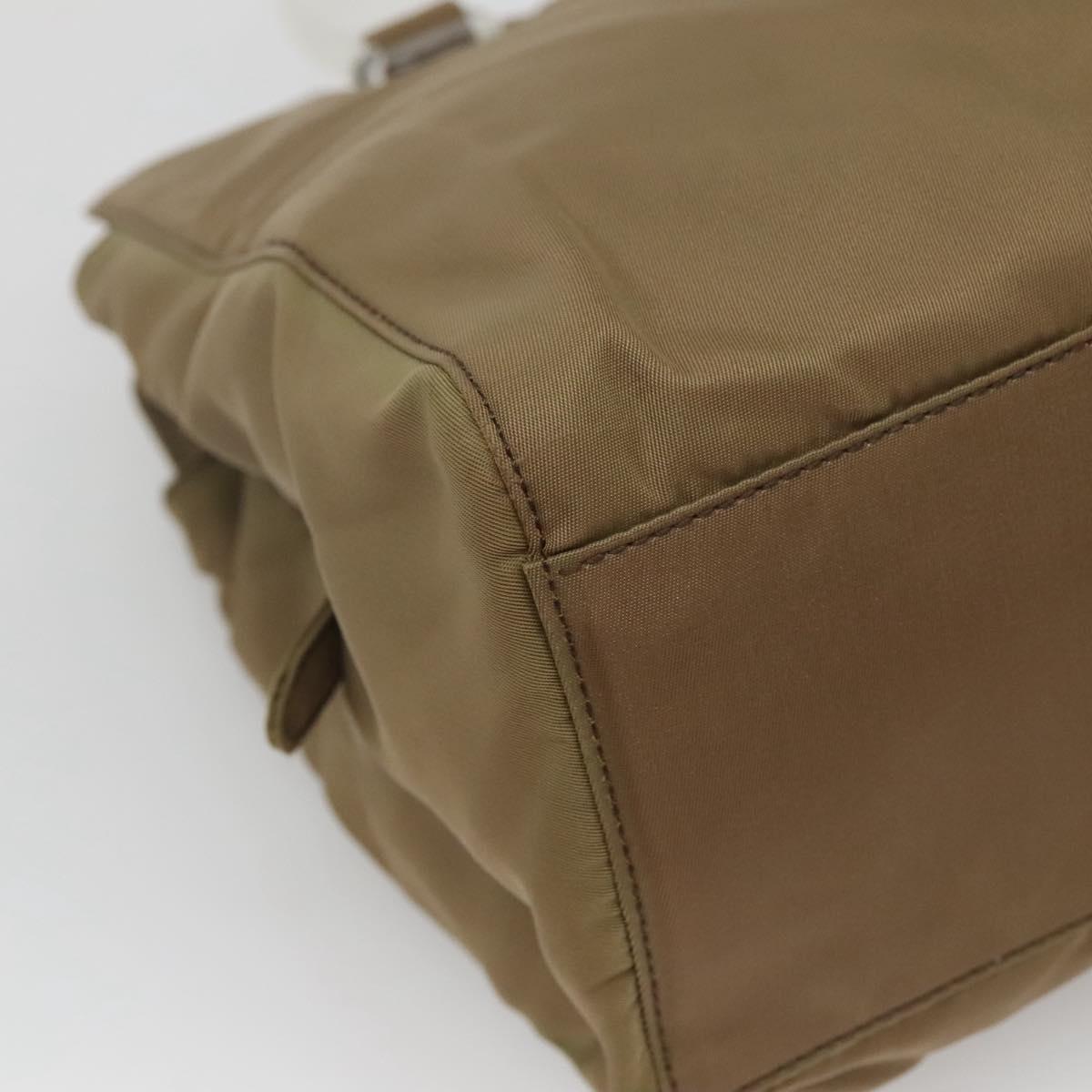 PRADA Hand Bag Nylon Khaki Silver Auth 117534