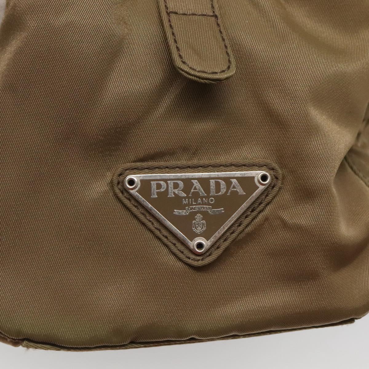 PRADA Hand Bag Nylon Khaki Silver Auth 117534