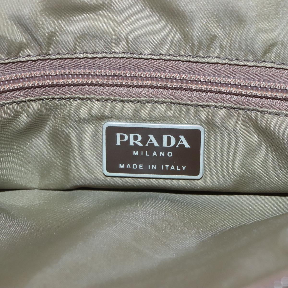 PRADA Hand Bag Nylon Khaki Silver Auth 117534