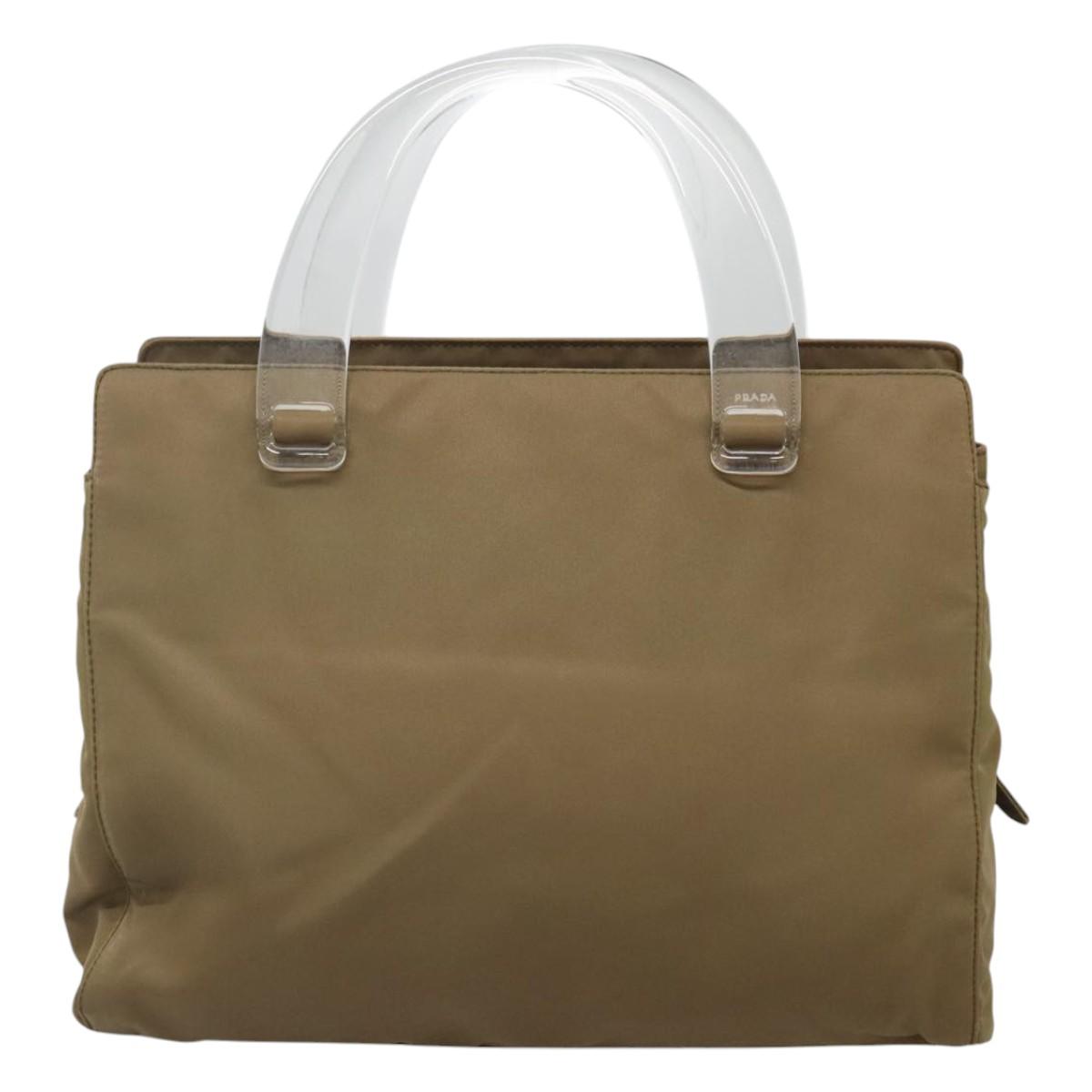PRADA Hand Bag Nylon Khaki Silver Auth 117534