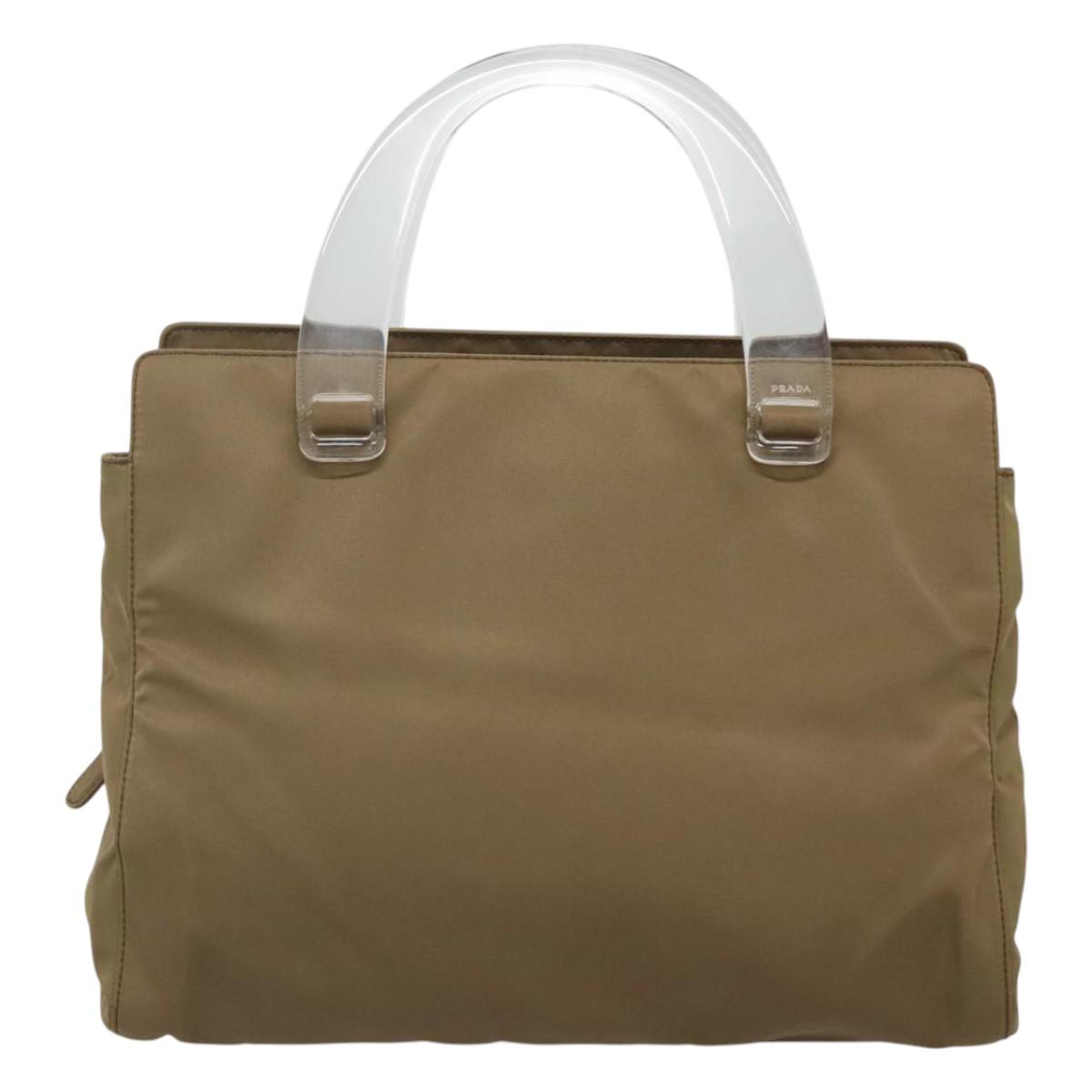 PRADA Hand Bag Nylon Khaki Silver Auth 117534