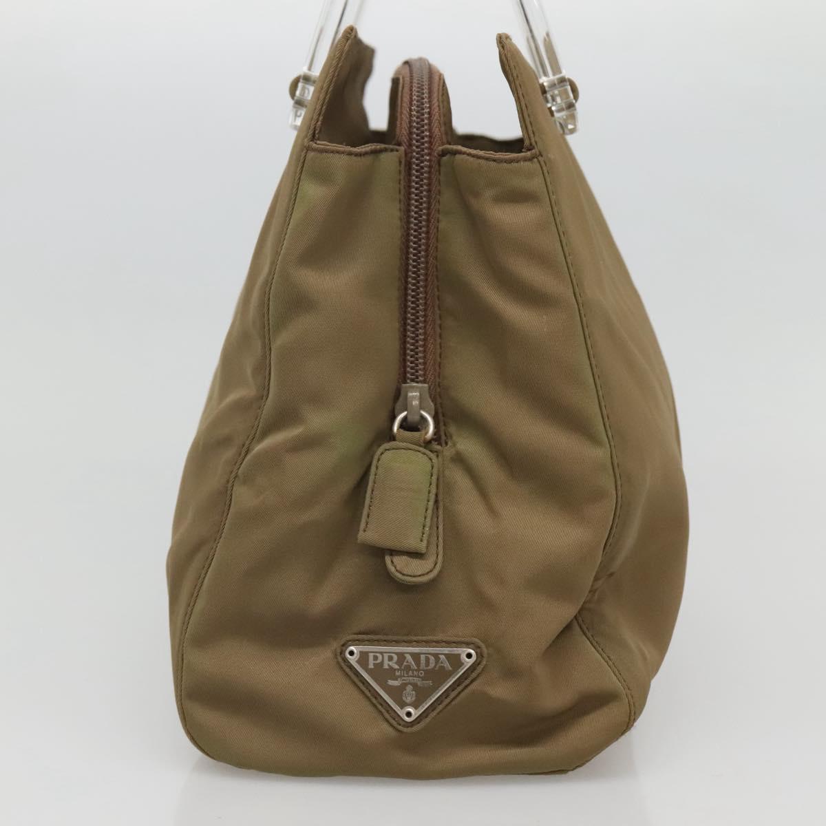 PRADA Hand Bag Nylon Khaki Silver Auth 117534