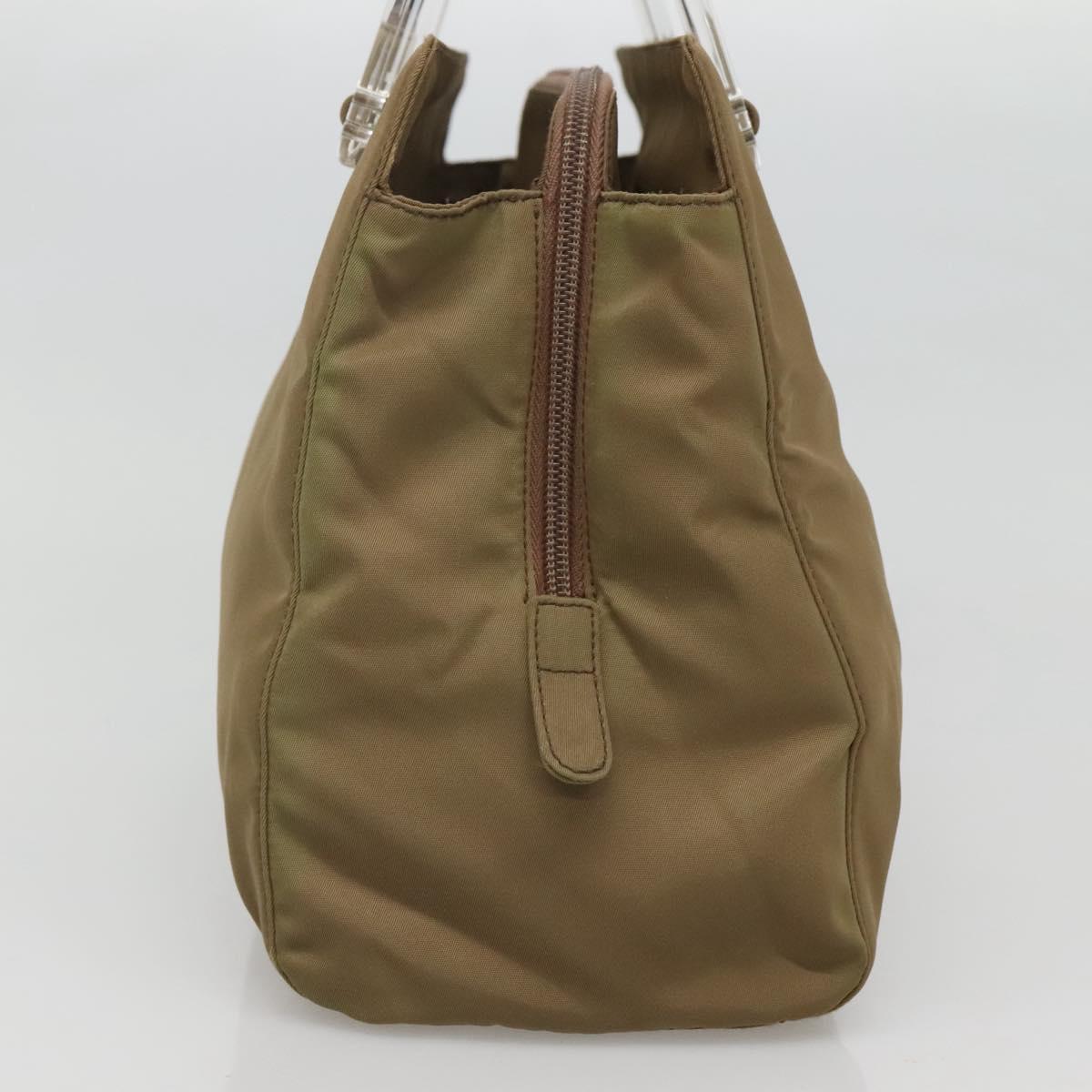 PRADA Hand Bag Nylon Khaki Silver Auth 117534