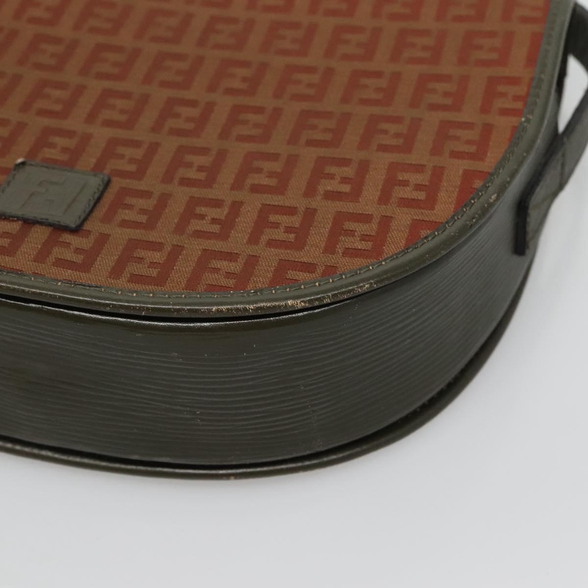FENDI Zucchino Canvas Shoulder Bag Khaki Gold Auth 117538