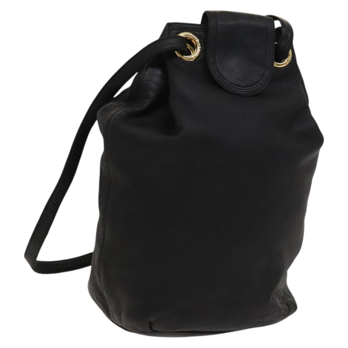 LOEWE Anagram Shoulder Bag Leather Black Gold Auth 117544