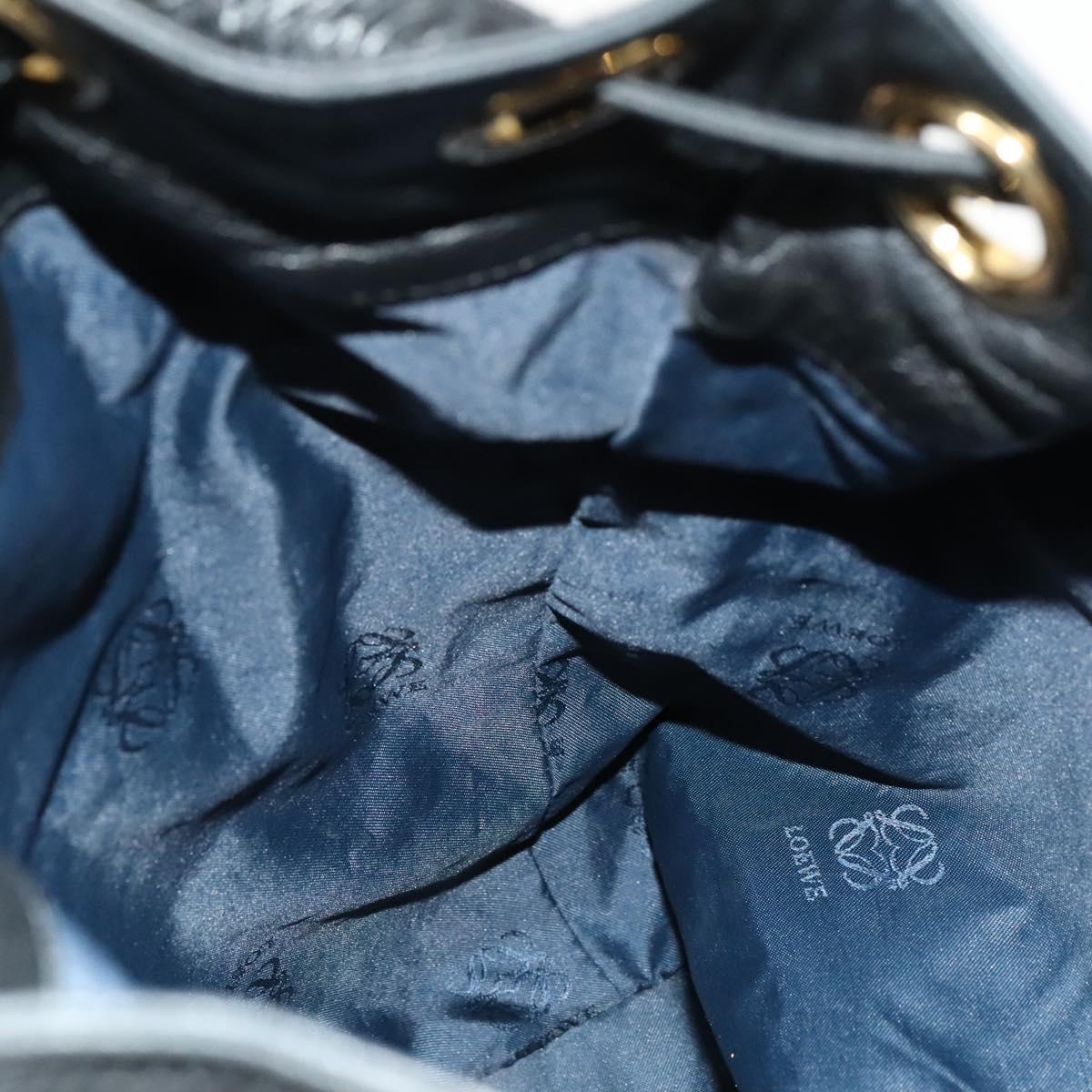 LOEWE Anagram Shoulder Bag Leather Black Gold Auth 117544