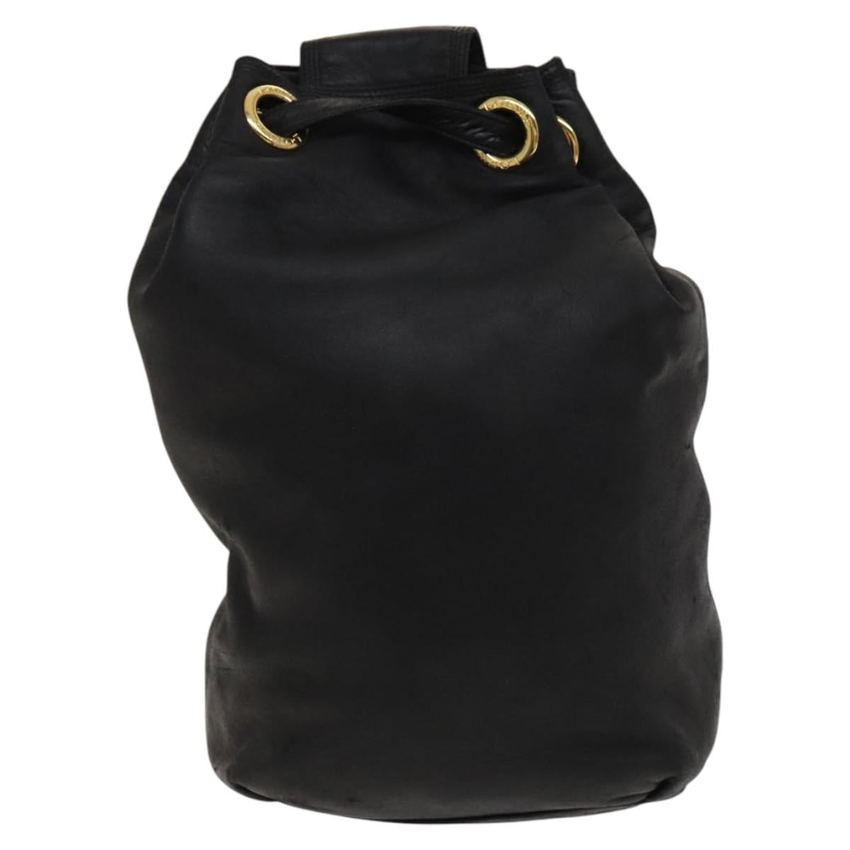 LOEWE Anagram Shoulder Bag Leather Black Gold Auth 117544