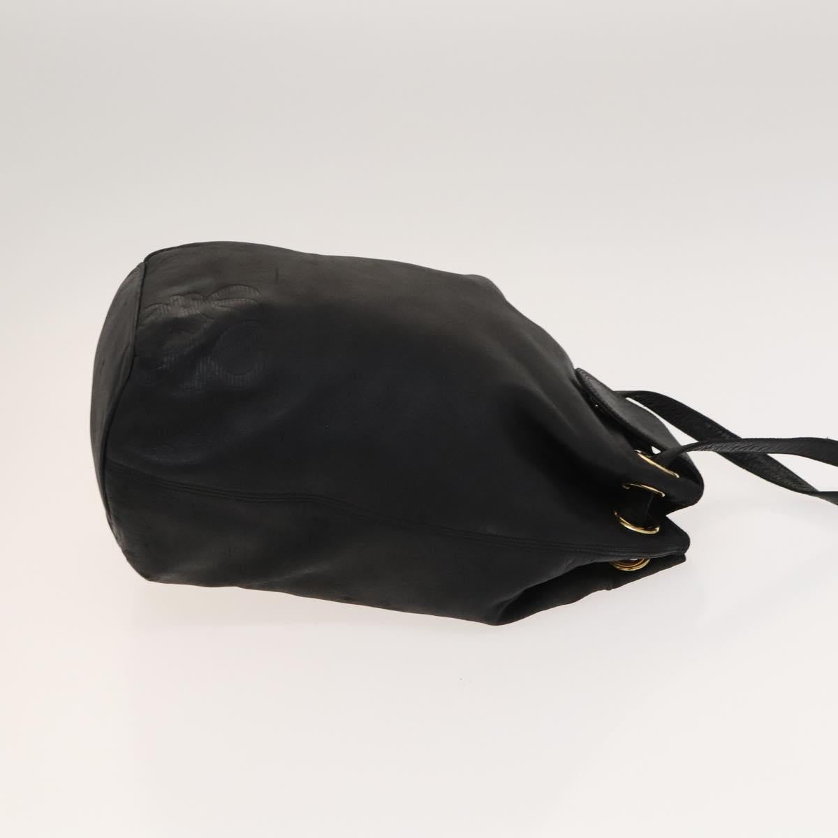 LOEWE Anagram Shoulder Bag Leather Black Gold Auth 117544