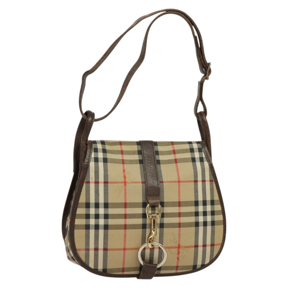 Burberrys Nova Check Shoulder Bag Canvas Beige Gold Auth 117545