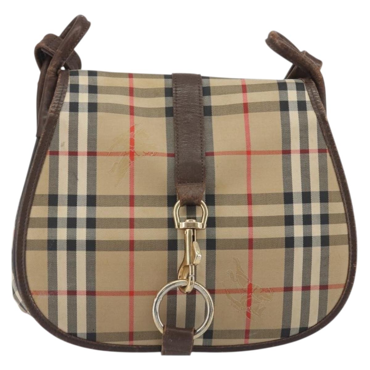 Burberrys Nova Check Shoulder Bag Canvas Beige Gold Auth 117545