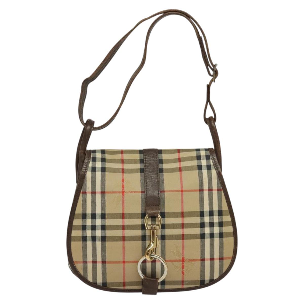 Burberrys Nova Check Shoulder Bag Canvas Beige Gold Auth 117545