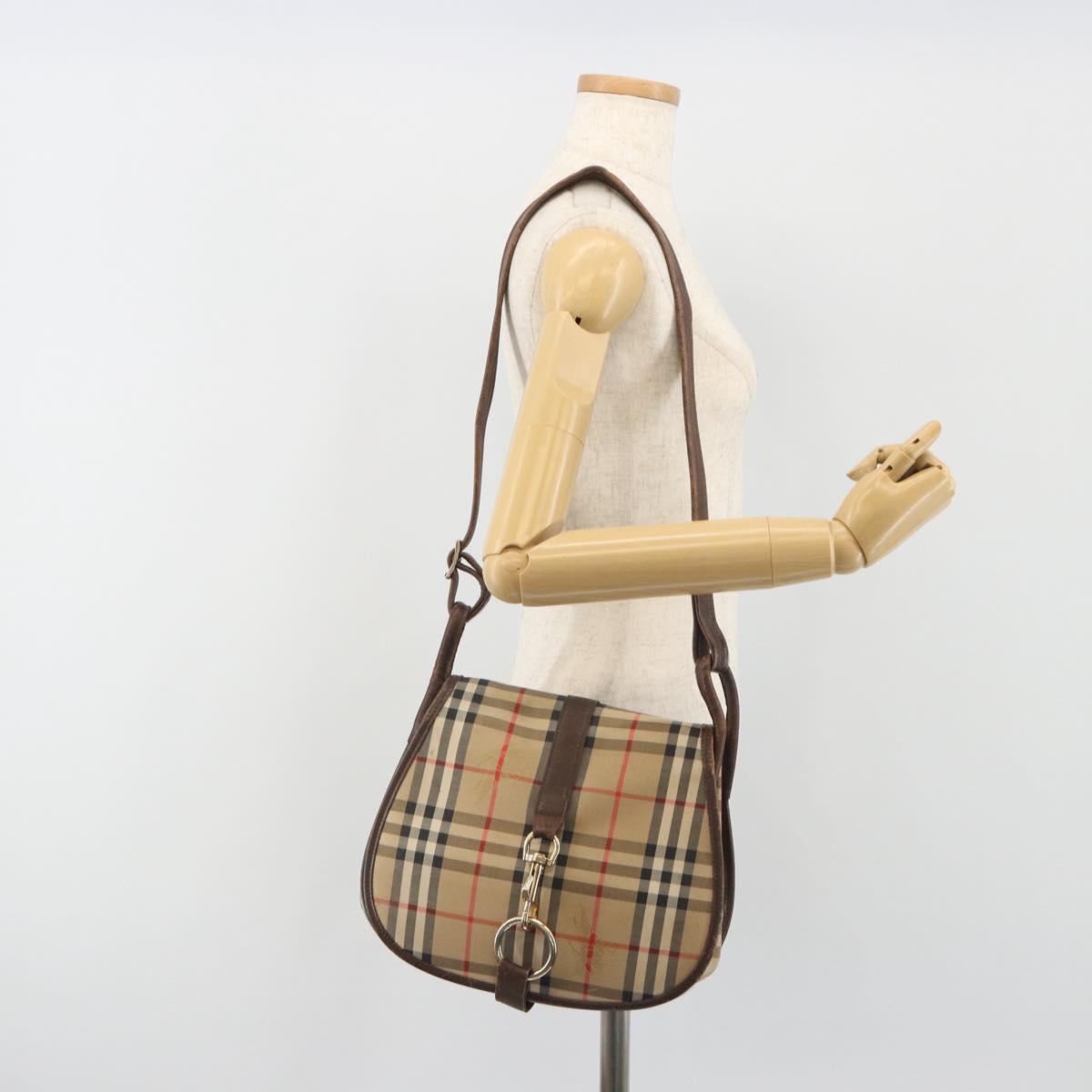 Burberrys Nova Check Shoulder Bag Canvas Beige Gold Auth 117545