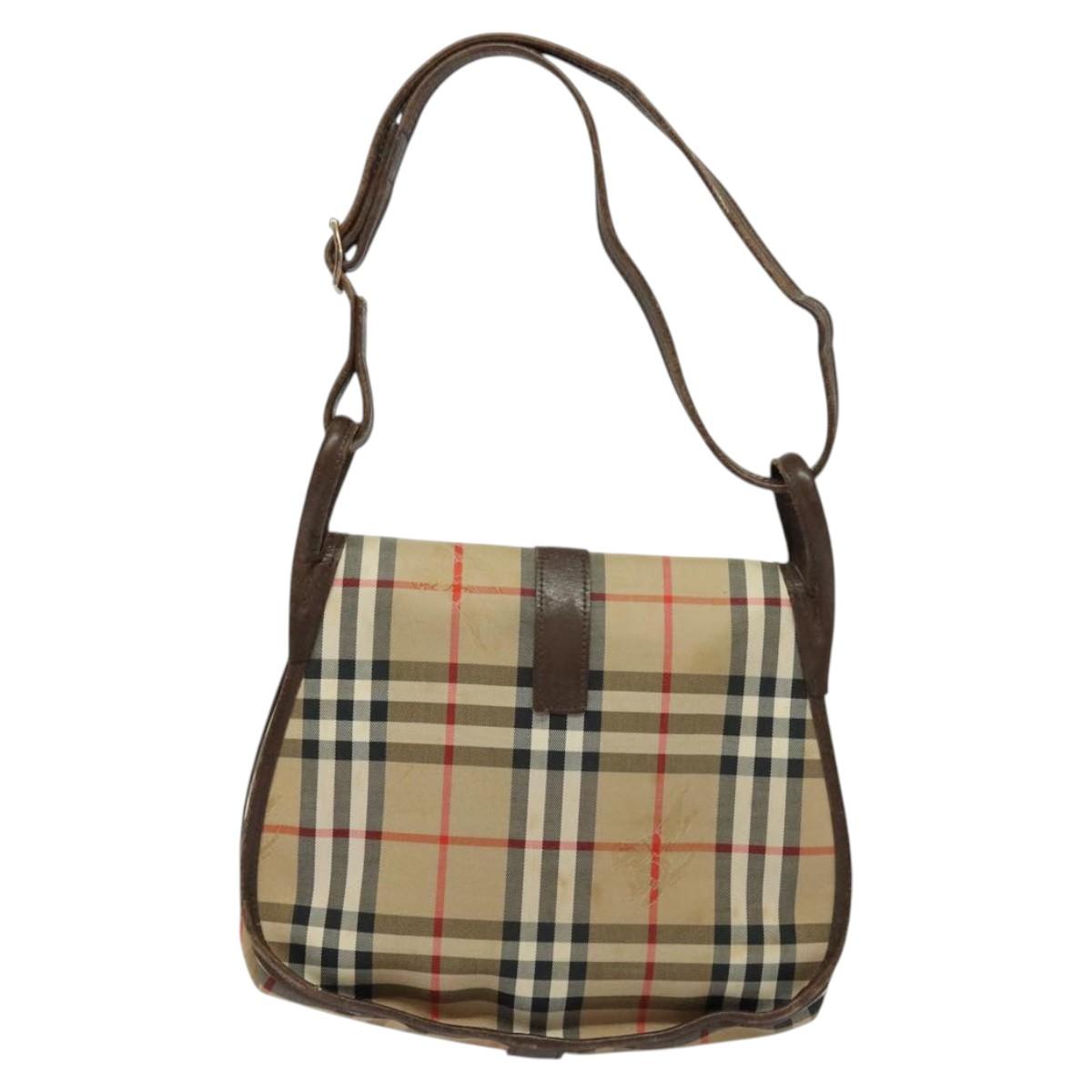 Burberrys Nova Check Shoulder Bag Canvas Beige Gold Auth 117545