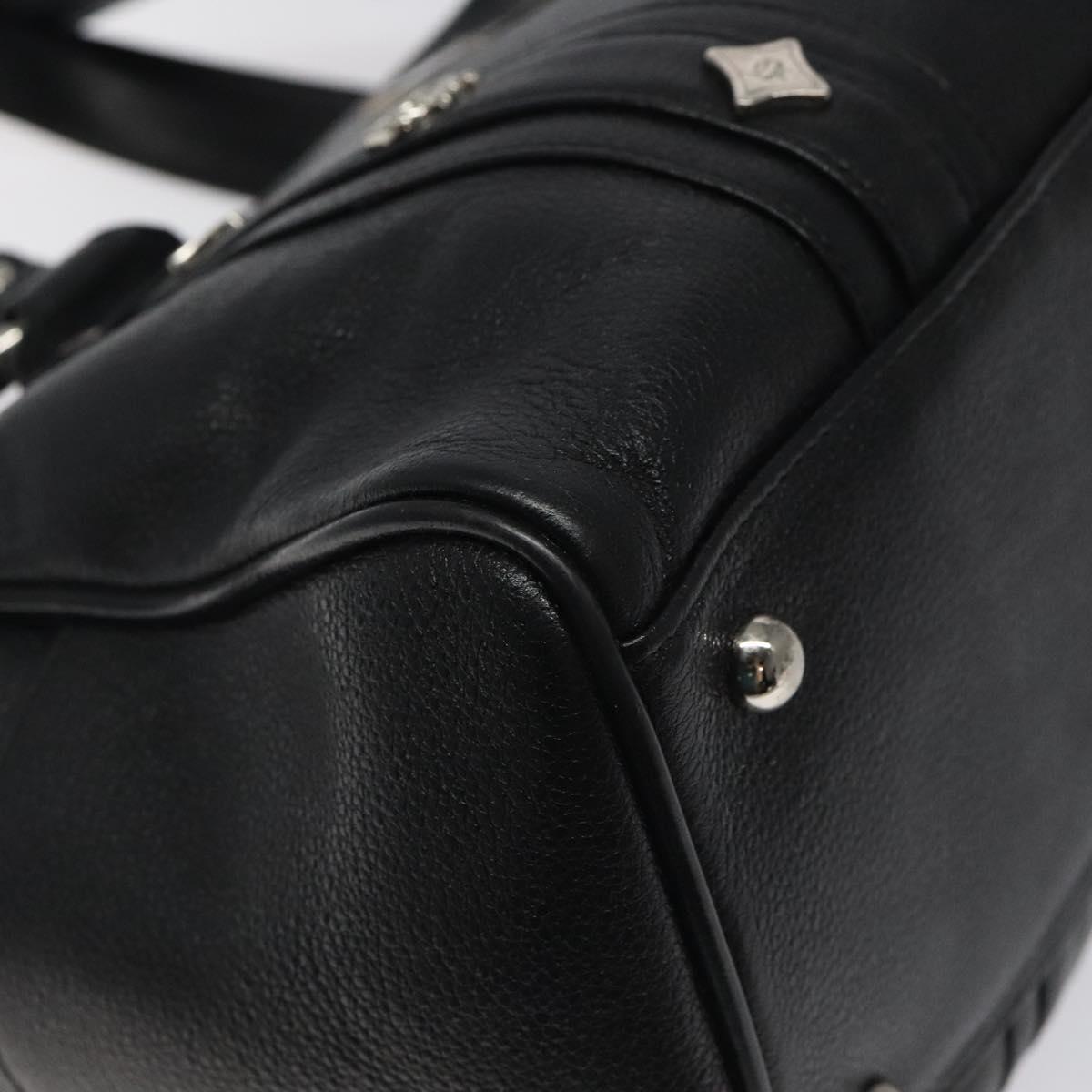 MCM Hand Bag Leather Black Silver Auth 117564