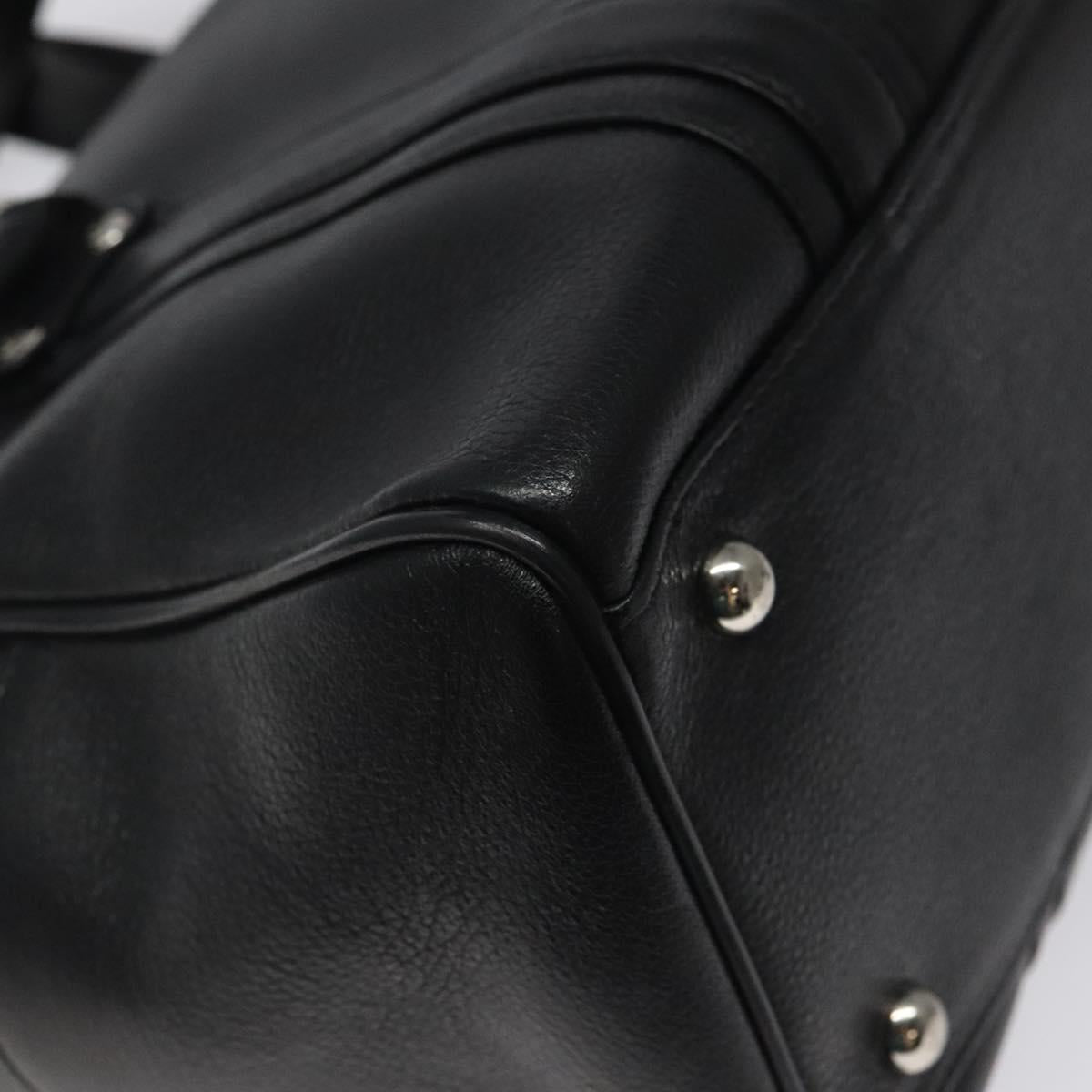 MCM Hand Bag Leather Black Silver Auth 117564