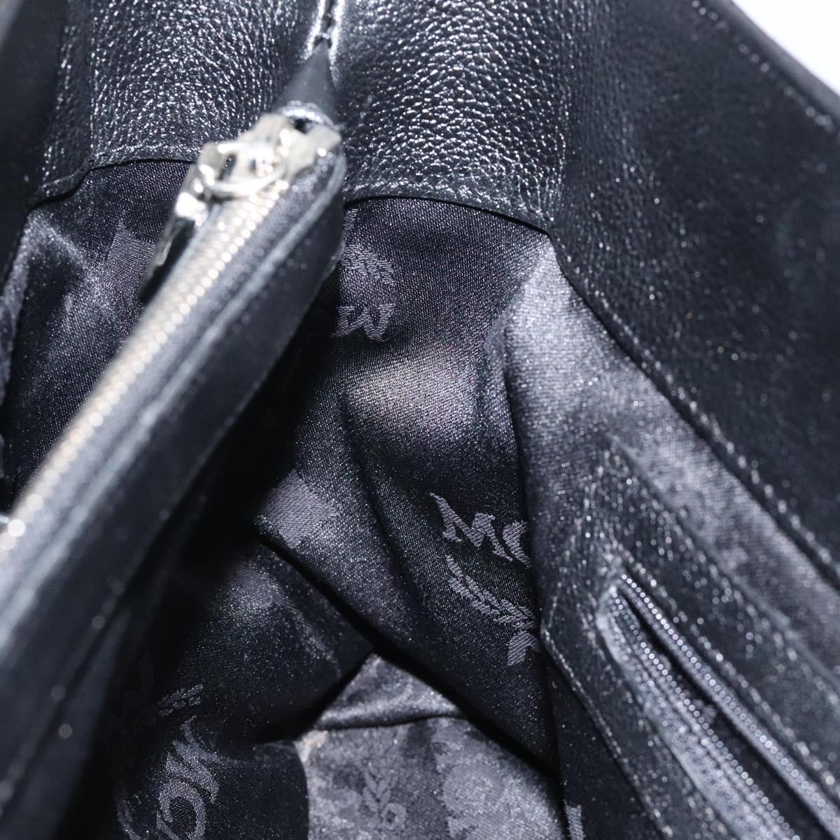 MCM Hand Bag Leather Black Silver Auth 117564