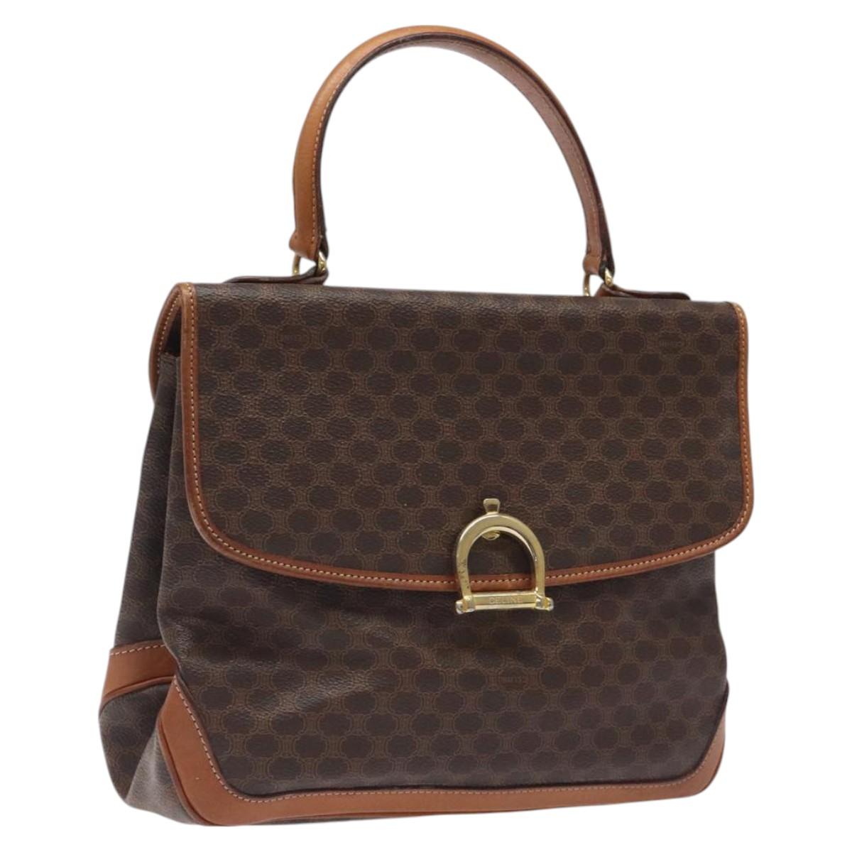 CELINE Macadam Canvas Hand Bag PVC Leather Brown Gold Auth 117574