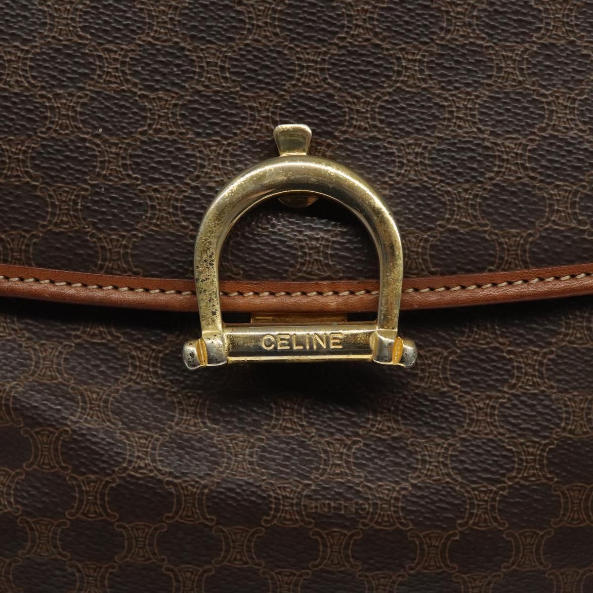 CELINE Macadam Canvas Hand Bag PVC Leather Brown Gold Auth 117574