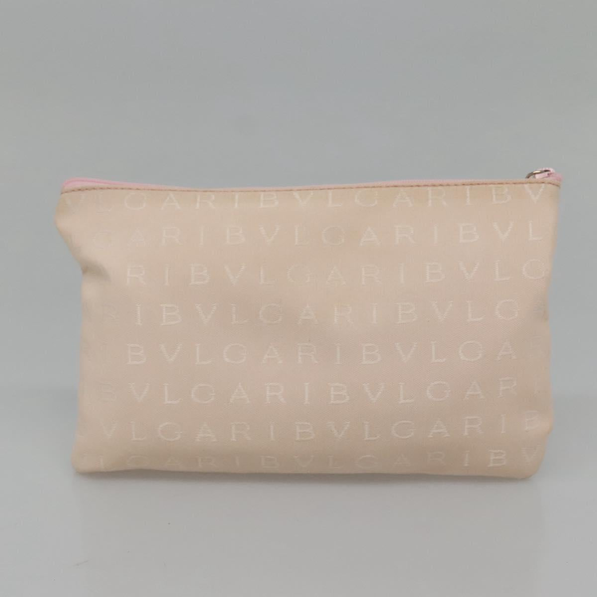 BVLGARI Logo Mania Tote Bag Canvas Pink White Silver Auth 117578