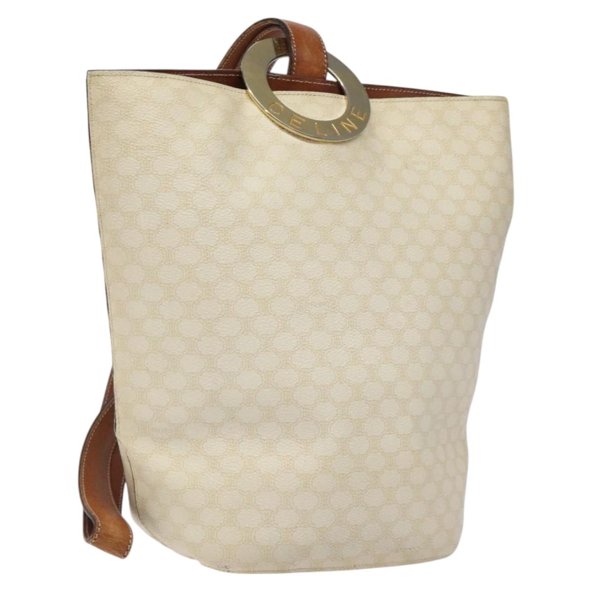 CELINE Macadam Canvas Circle Shoulder Bag PVC Leather White Auth 117579