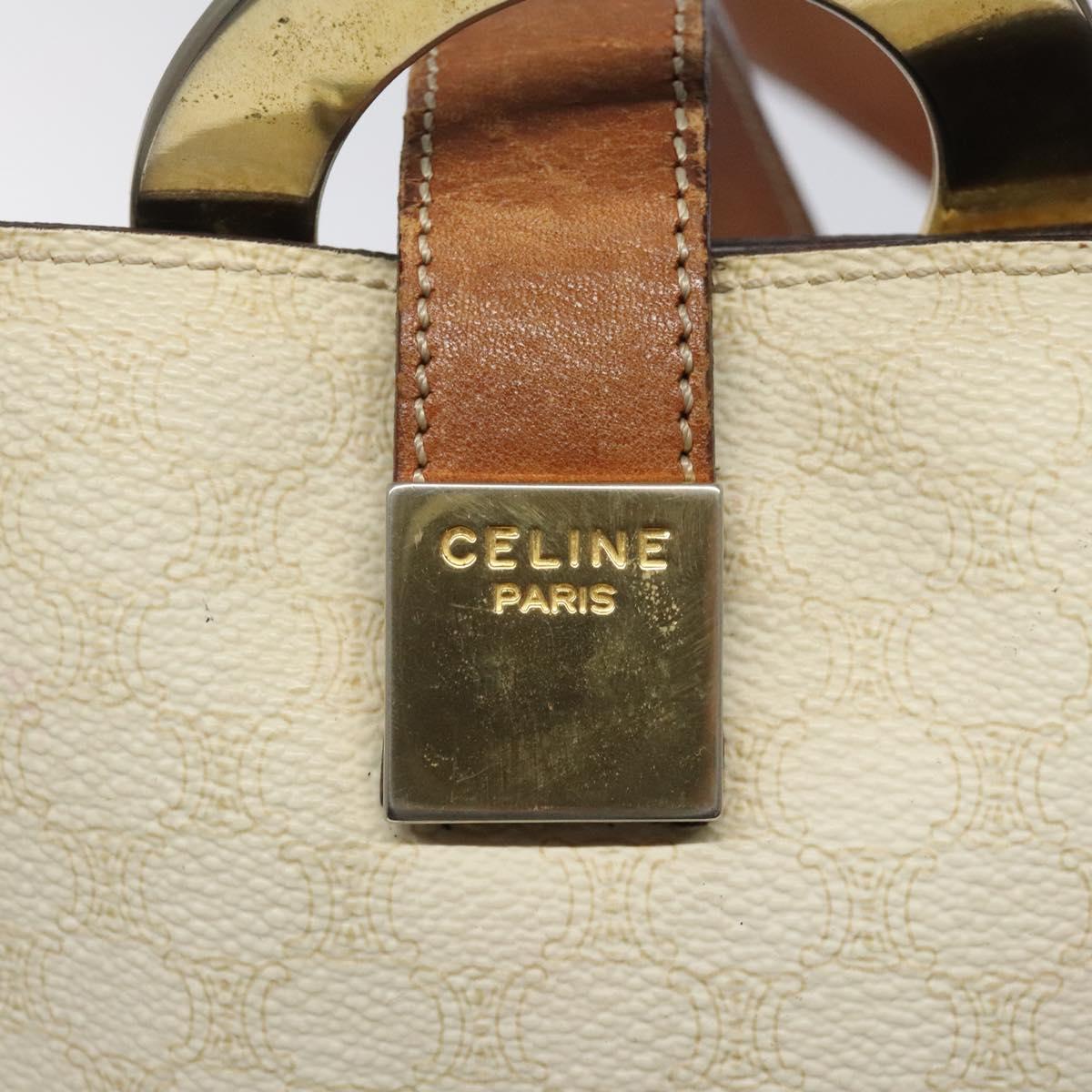 CELINE Macadam Canvas Circle Shoulder Bag PVC Leather White Auth 117579