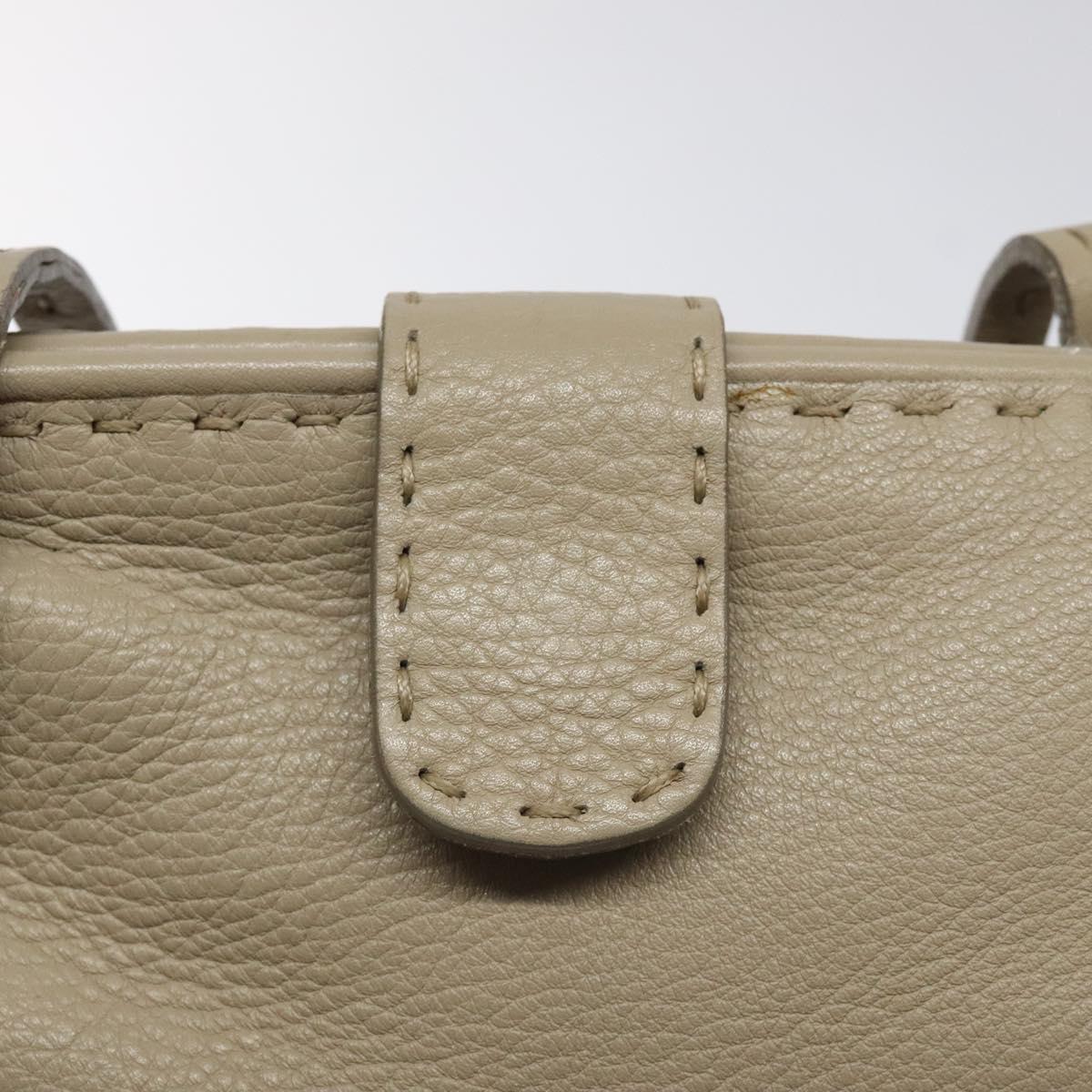 FENDI Celeria Tote Bag Leather Beige Auth 117585