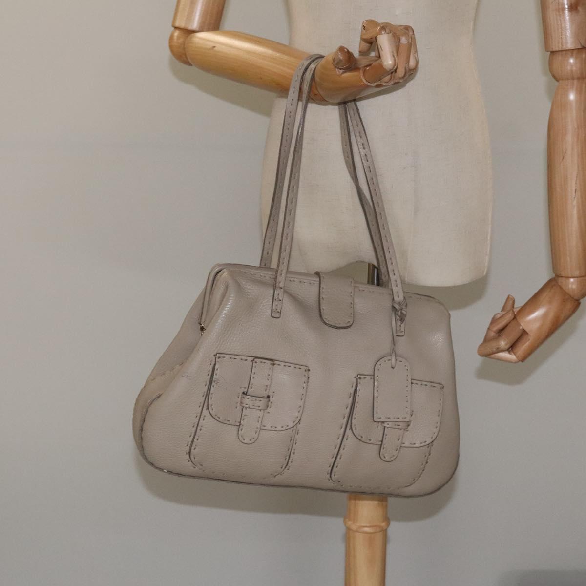 FENDI Celeria Tote Bag Leather Beige Auth 117585