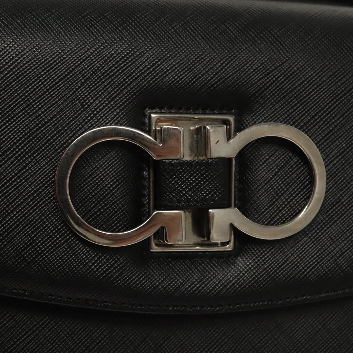 Salvatore Ferragamo Gancini Hand Bag Leather Black Silver Auth 117589