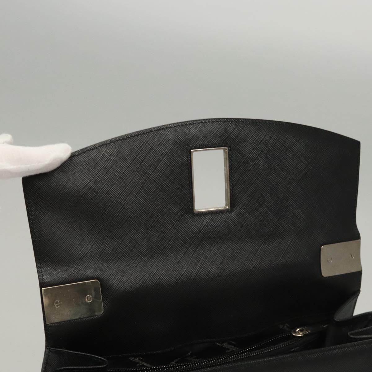 Salvatore Ferragamo Gancini Hand Bag Leather Black Silver Auth 117589