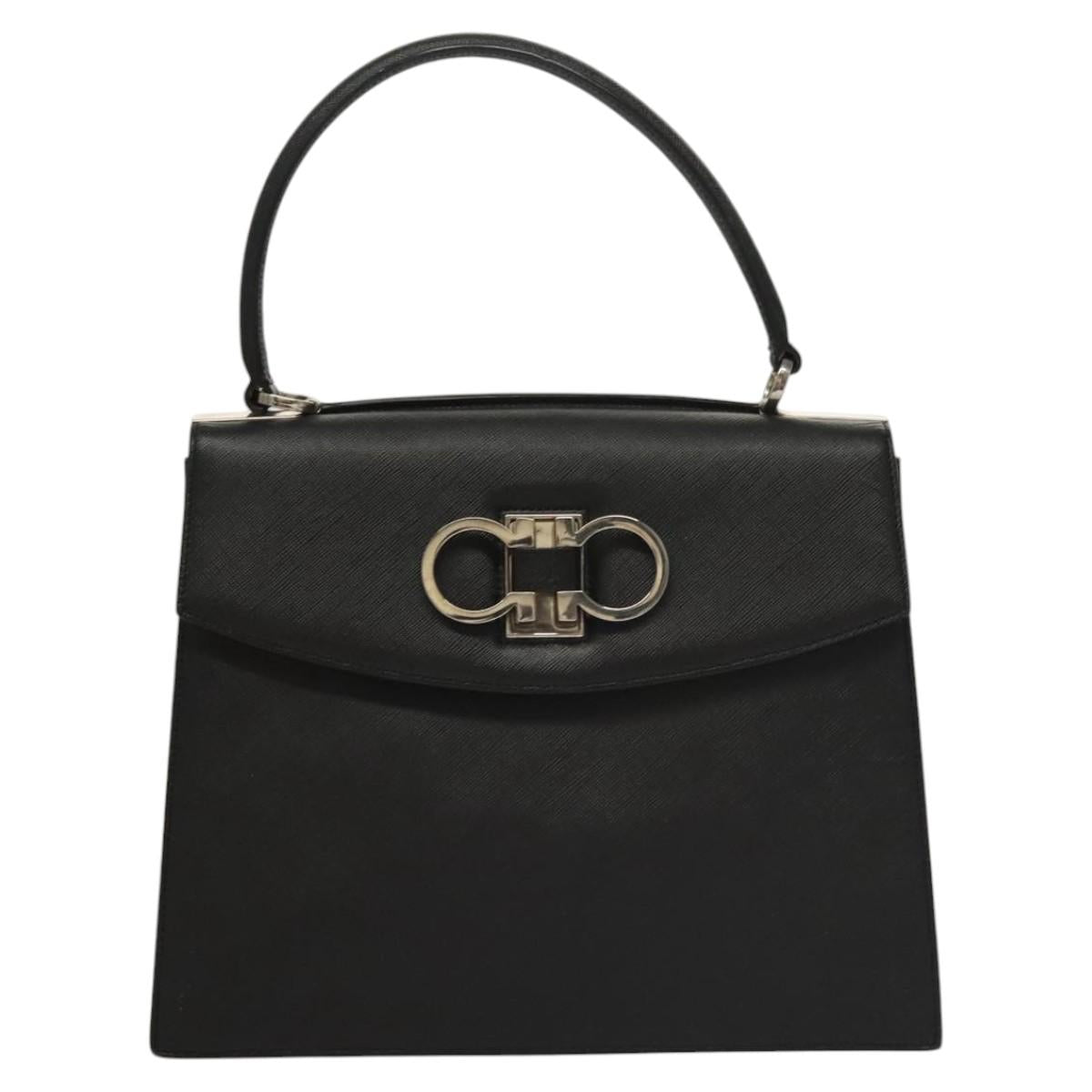 Salvatore Ferragamo Gancini Hand Bag Leather Black Silver Auth 117589