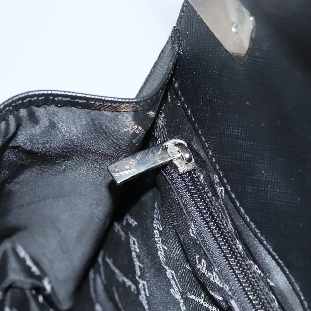 Salvatore Ferragamo Gancini Hand Bag Leather Black Silver Auth 117589