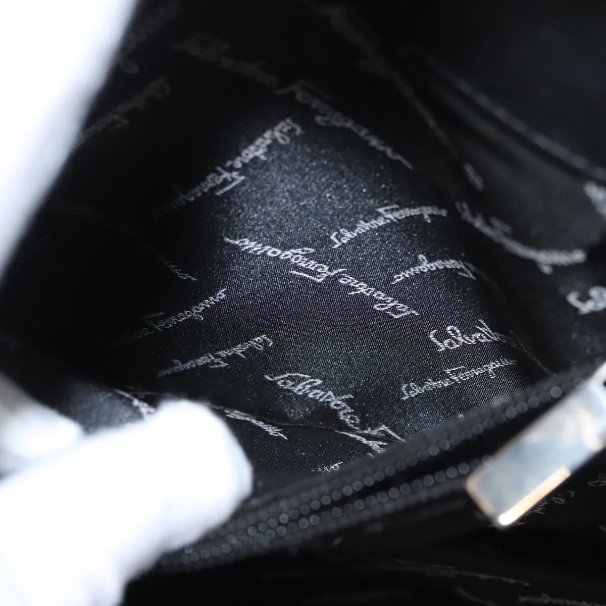 Salvatore Ferragamo Gancini Hand Bag Leather Black Silver Auth 117589