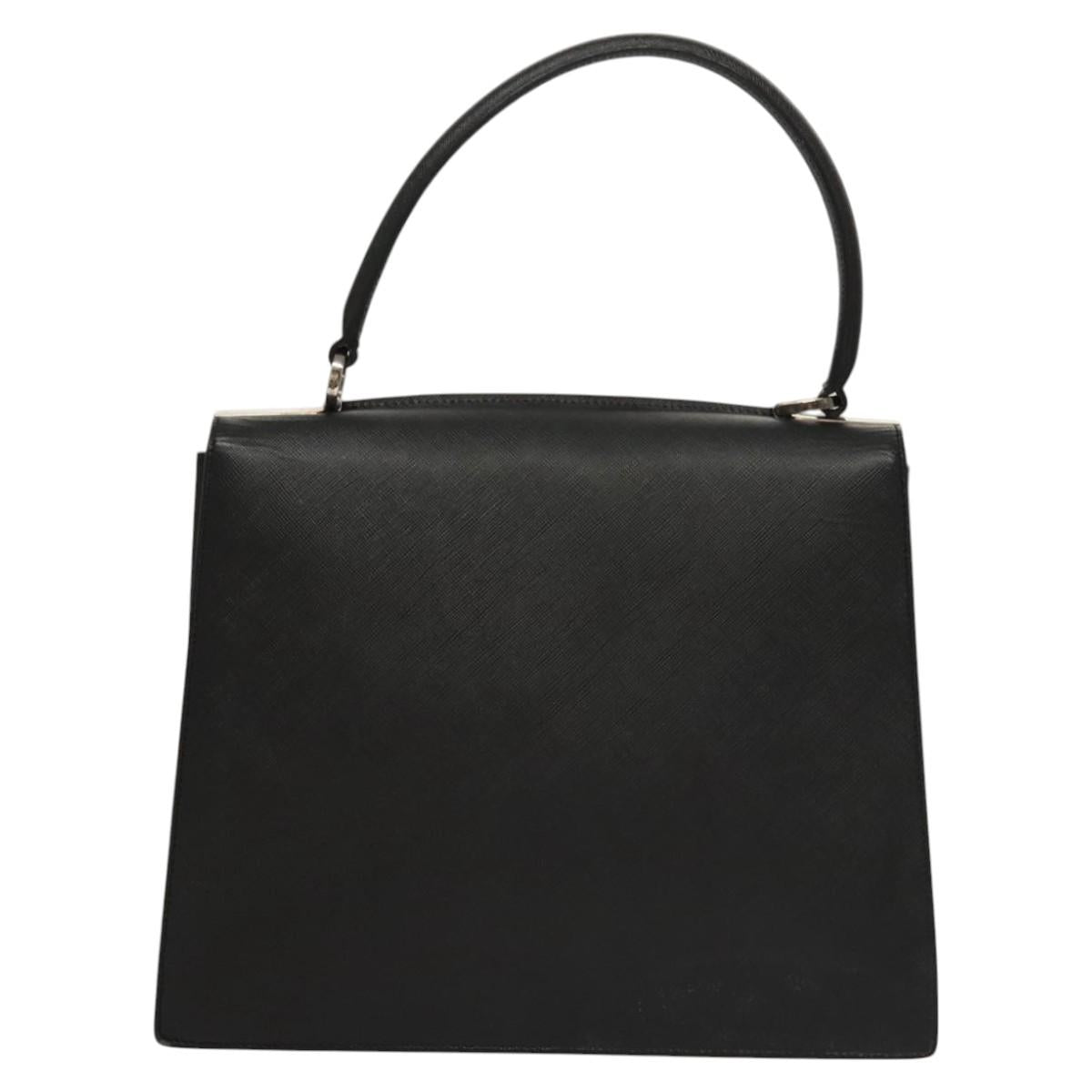 Salvatore Ferragamo Gancini Hand Bag Leather Black Silver Auth 117589