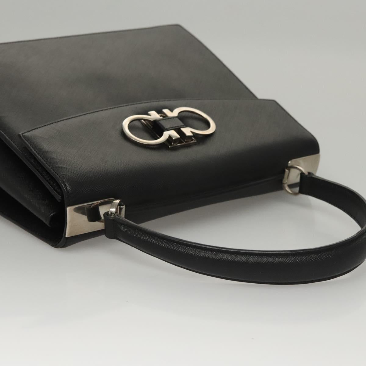 Salvatore Ferragamo Gancini Hand Bag Leather Black Silver Auth 117589