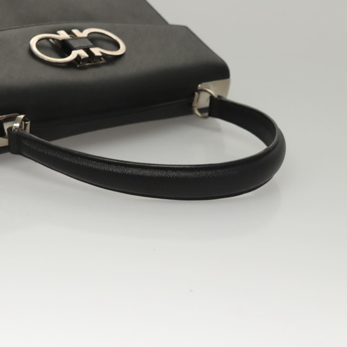 Salvatore Ferragamo Gancini Hand Bag Leather Black Silver Auth 117589