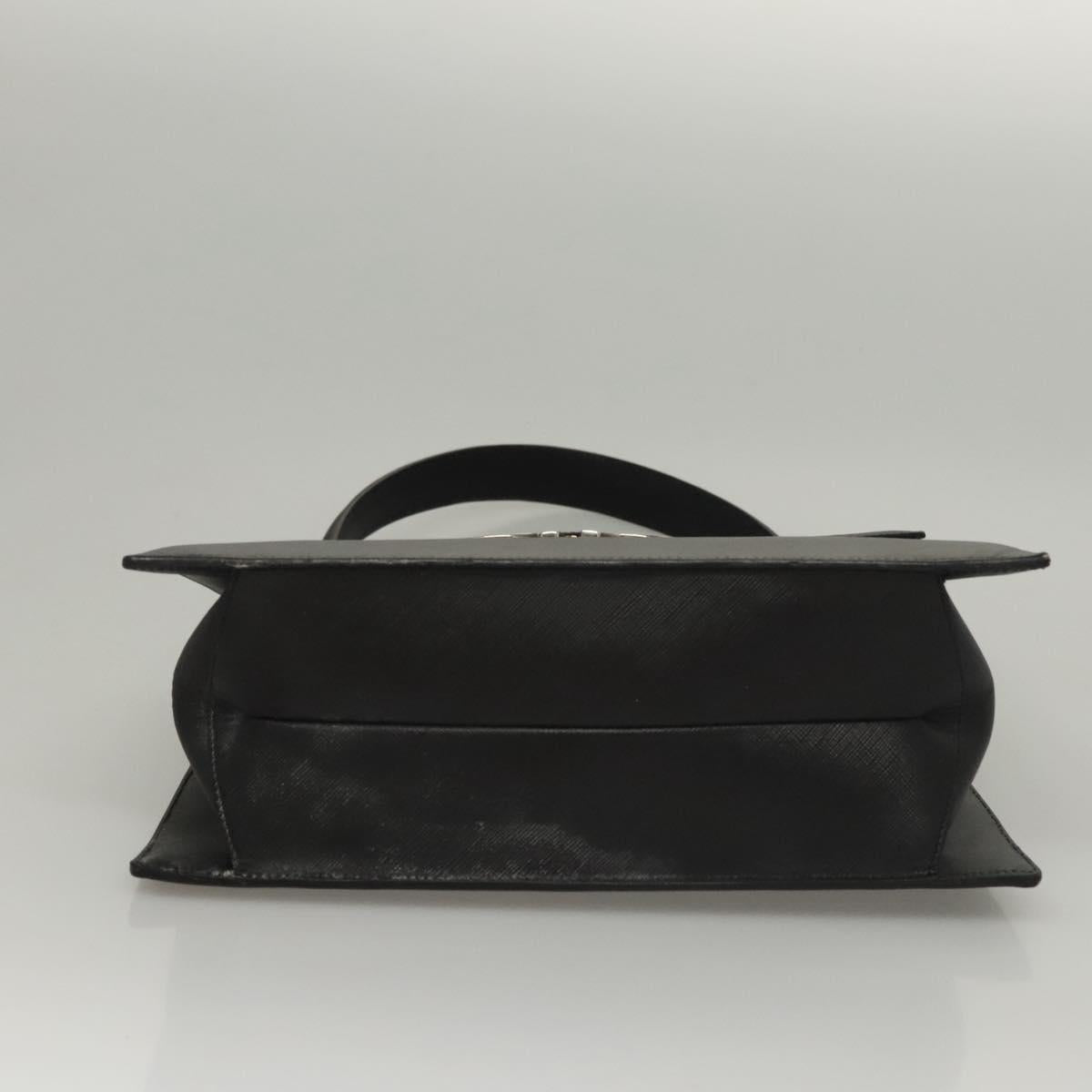 Salvatore Ferragamo Gancini Hand Bag Leather Black Silver Auth 117589