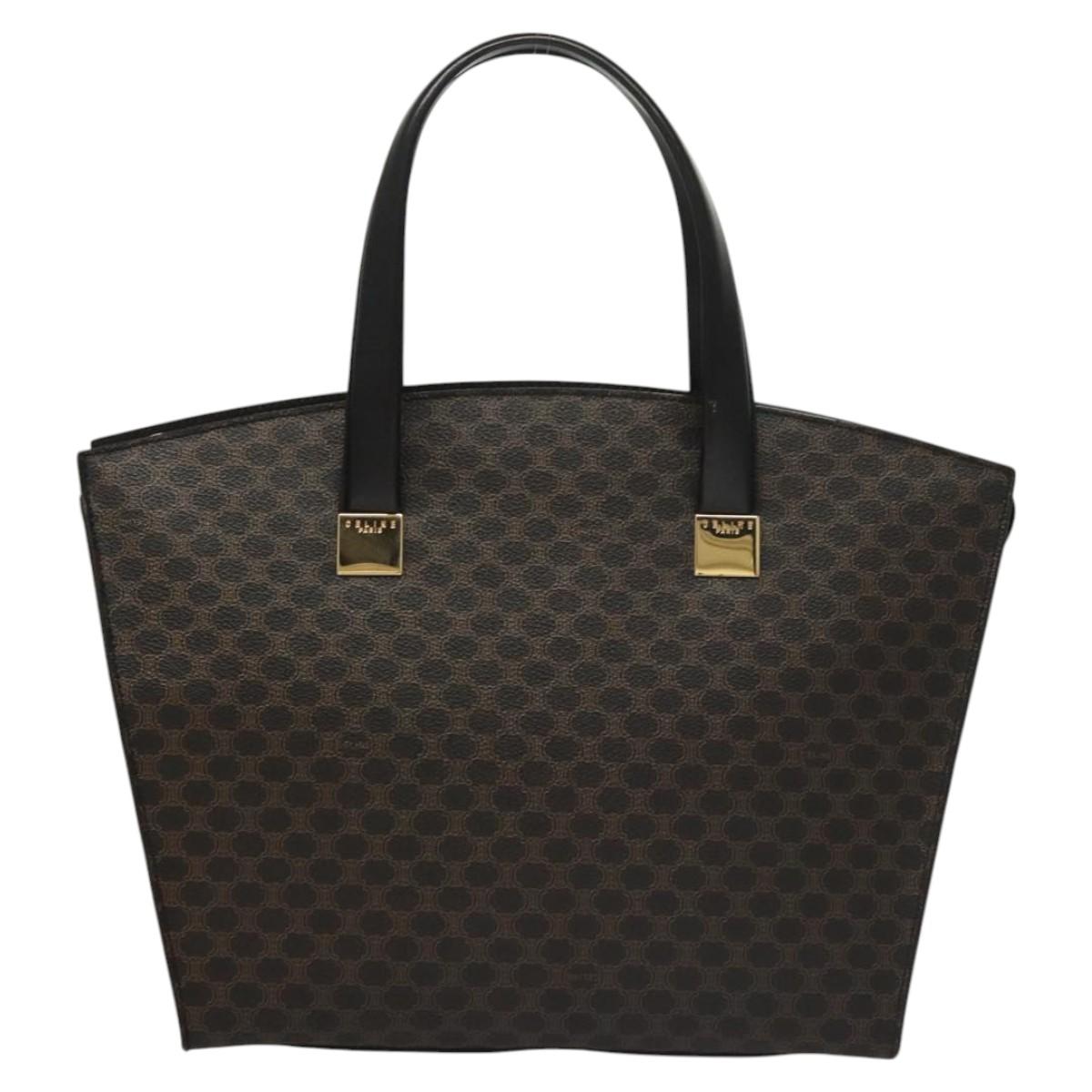 CELINE Macadam Canvas Hand Bag PVC Leather Brown Gold Auth 117630