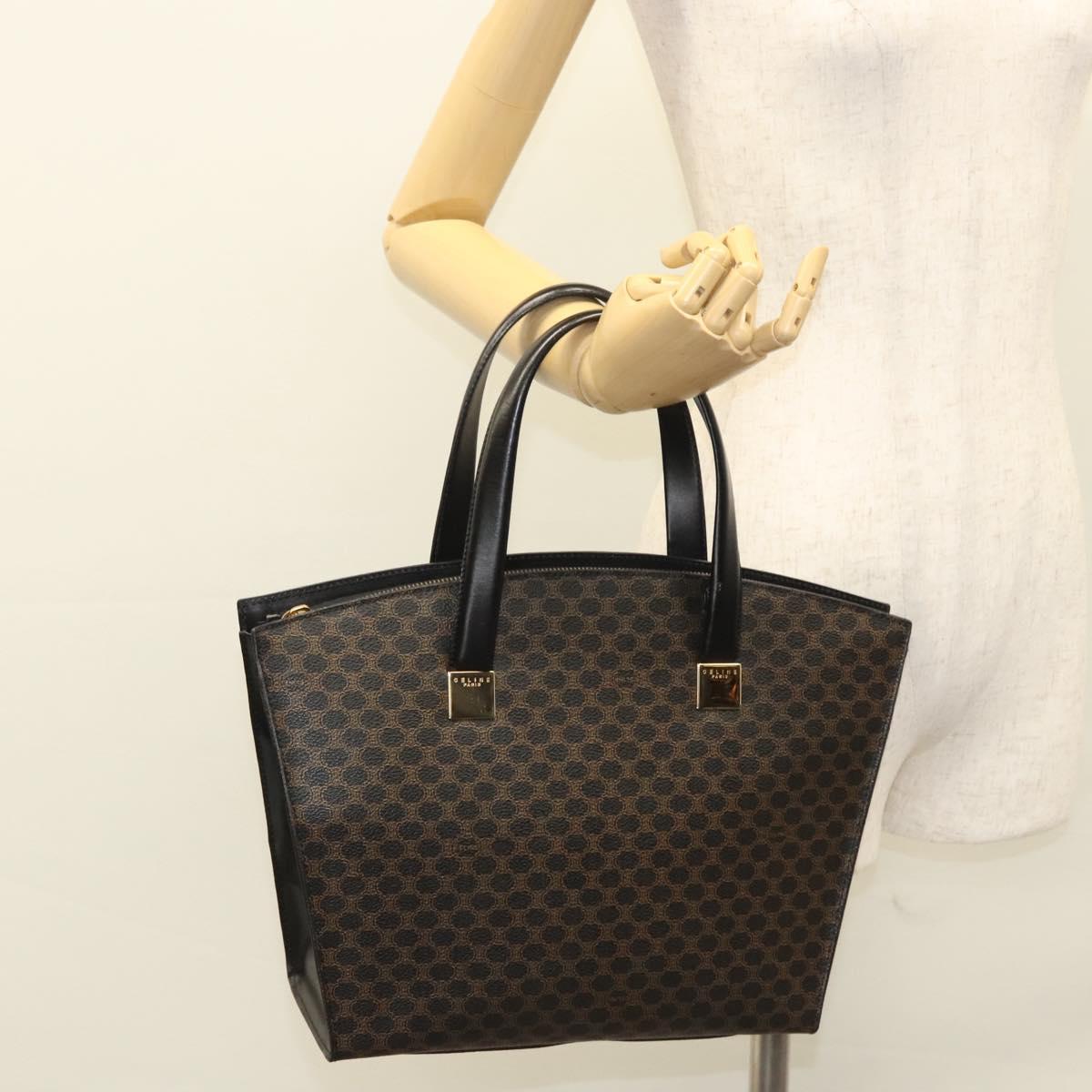 CELINE Macadam Canvas Hand Bag PVC Leather Brown Gold Auth 117630