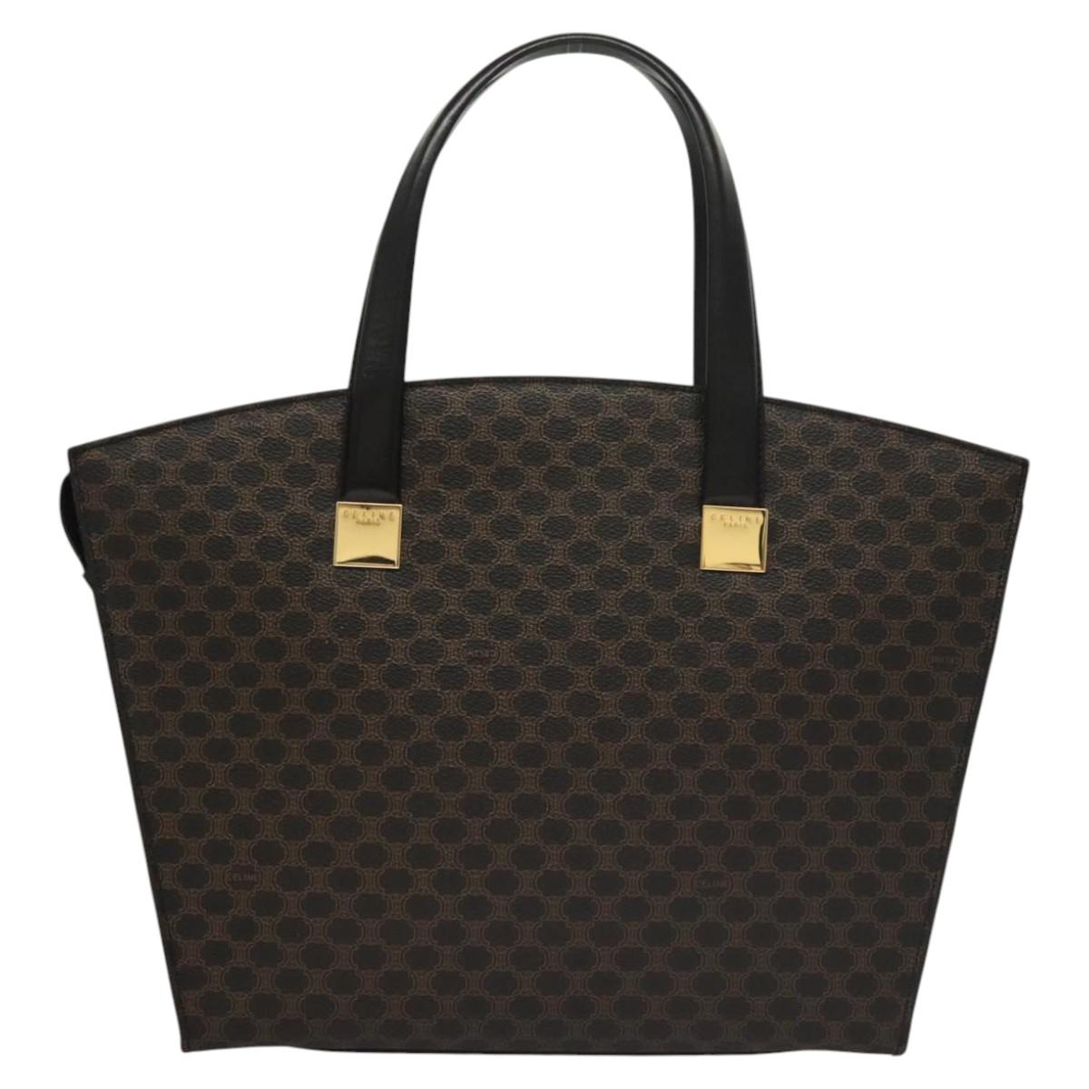 CELINE Macadam Canvas Hand Bag PVC Leather Brown Gold Auth 117630