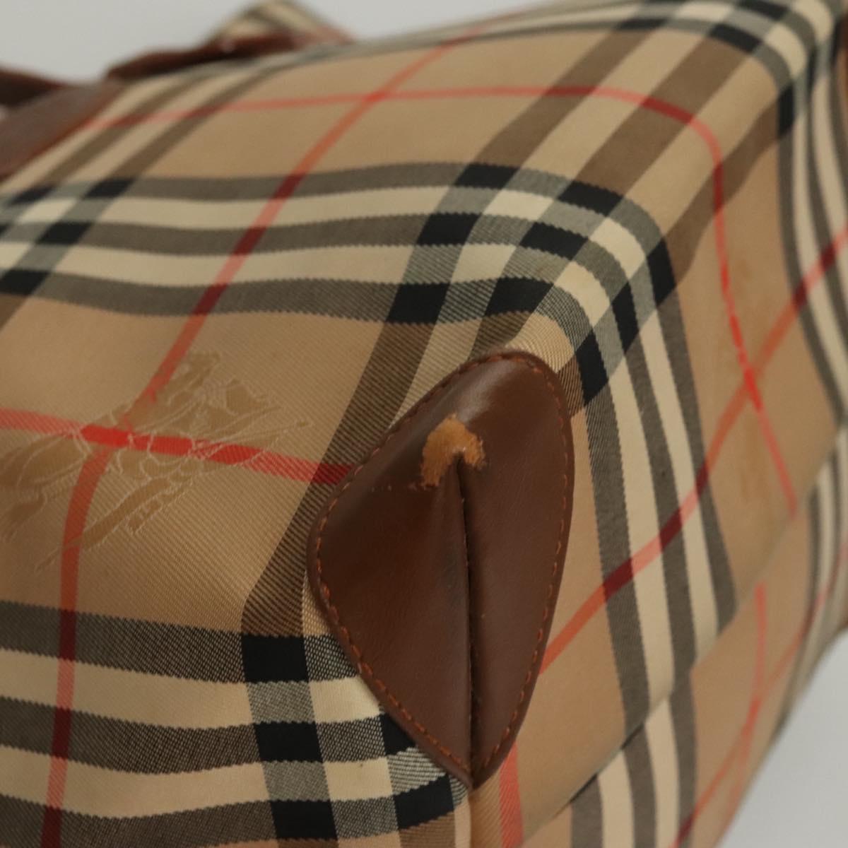 Burberrys Nova Check Hand Bag Canvas Beige Gold Auth 117637