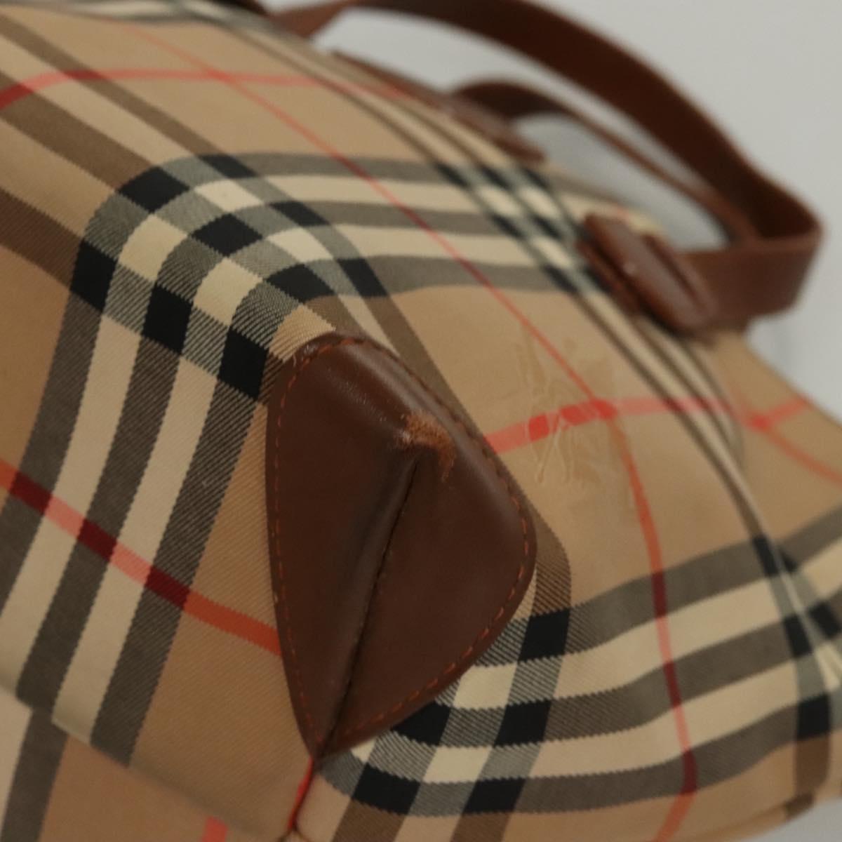 Burberrys Nova Check Hand Bag Canvas Beige Gold Auth 117637