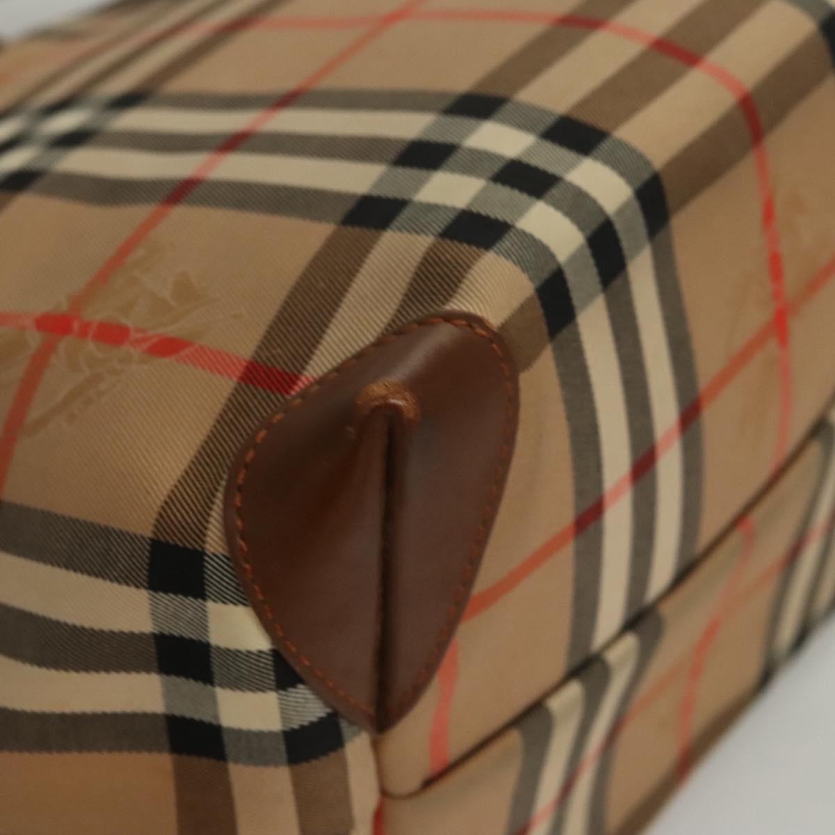 Burberrys Nova Check Hand Bag Canvas Beige Gold Auth 117637