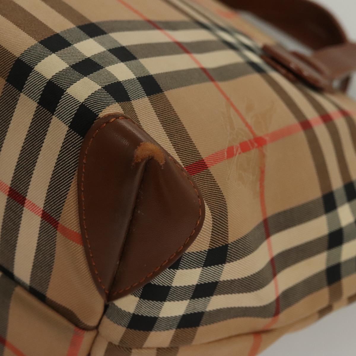 Burberrys Nova Check Hand Bag Canvas Beige Gold Auth 117637