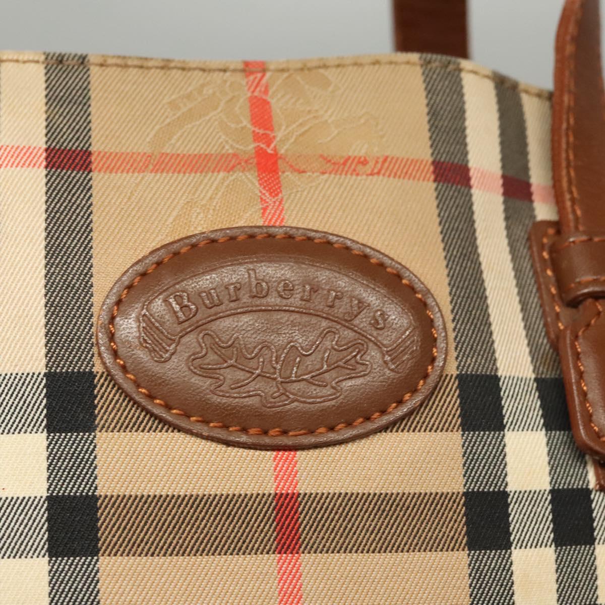 Burberrys Nova Check Hand Bag Canvas Beige Gold Auth 117637