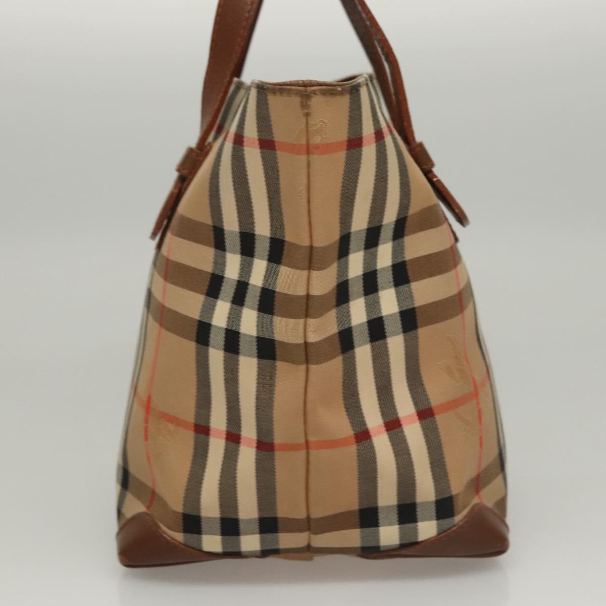 Burberrys Nova Check Hand Bag Canvas Beige Gold Auth 117637