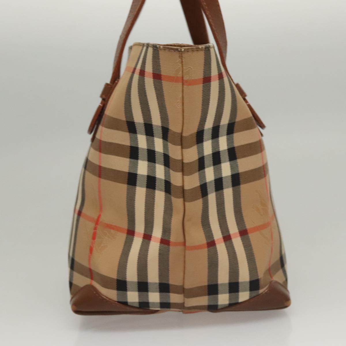 Burberrys Nova Check Hand Bag Canvas Beige Gold Auth 117637