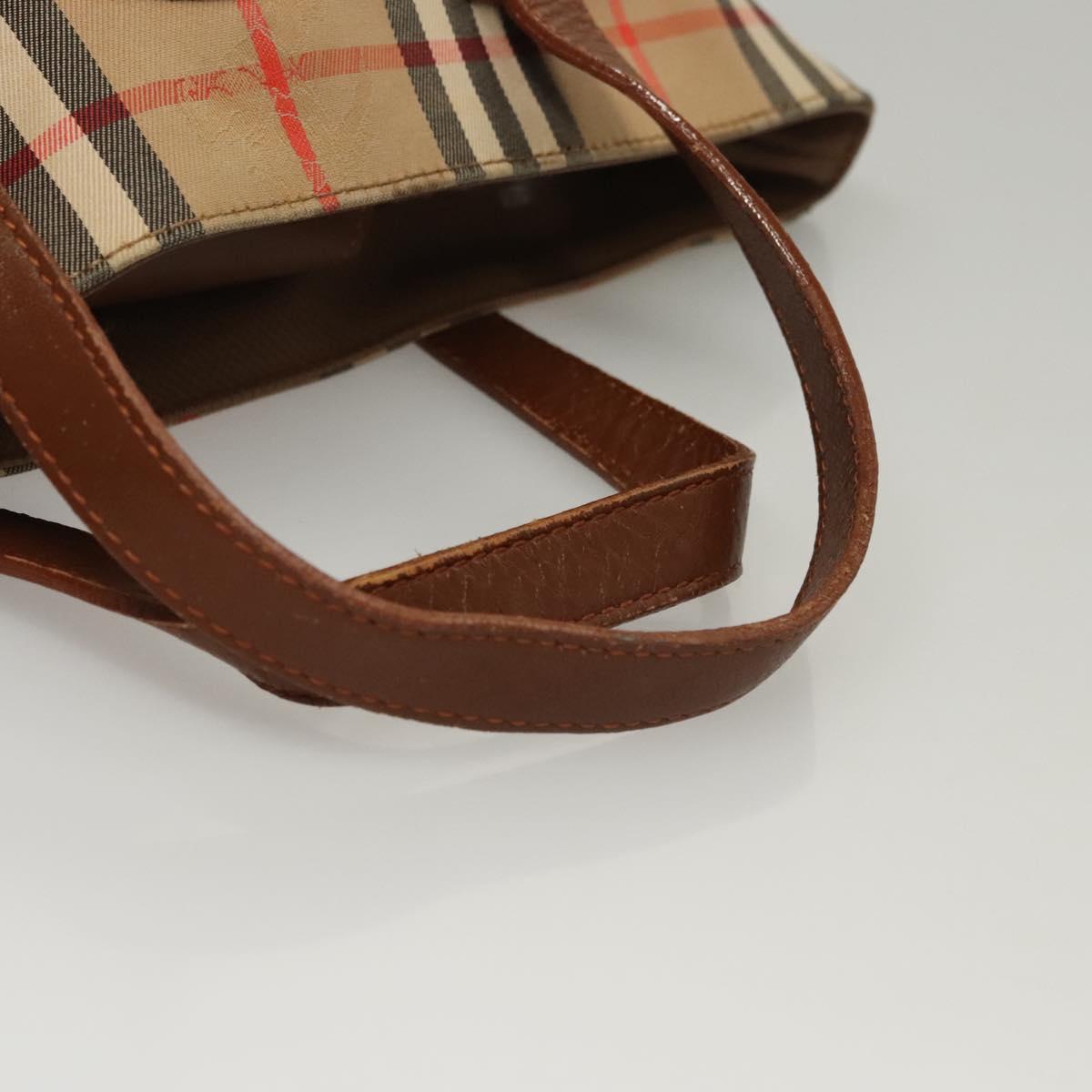 Burberrys Nova Check Hand Bag Canvas Beige Gold Auth 117637