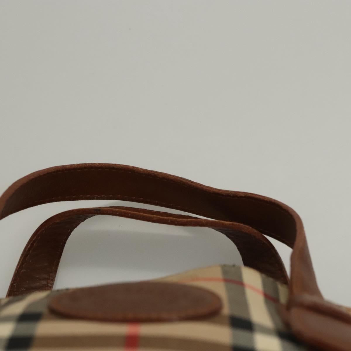 Burberrys Nova Check Hand Bag Canvas Beige Gold Auth 117637