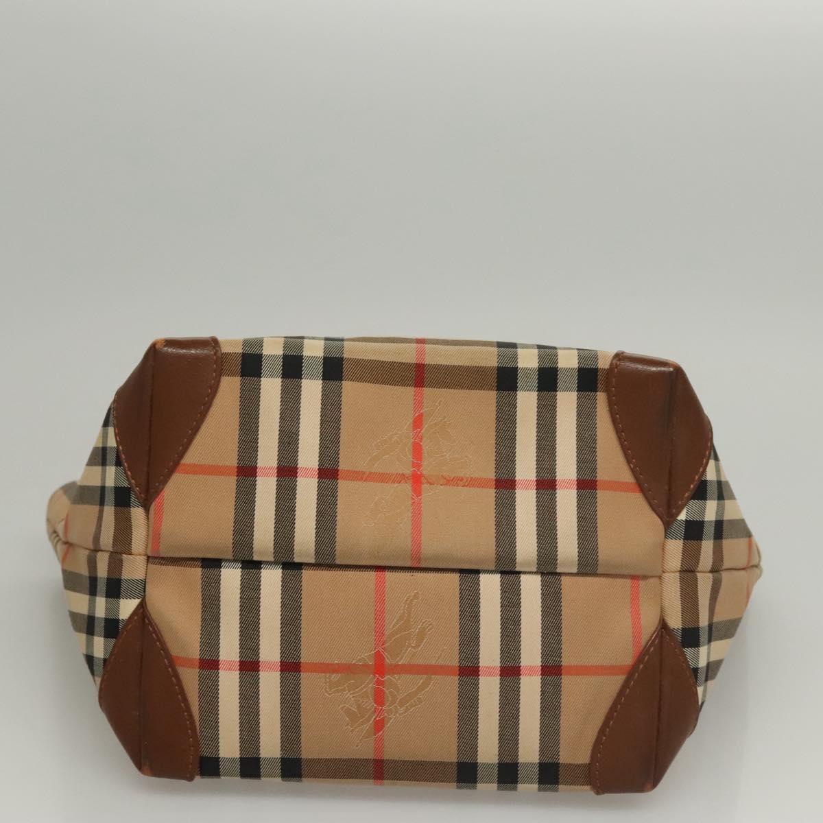 Burberrys Nova Check Hand Bag Canvas Beige Gold Auth 117637