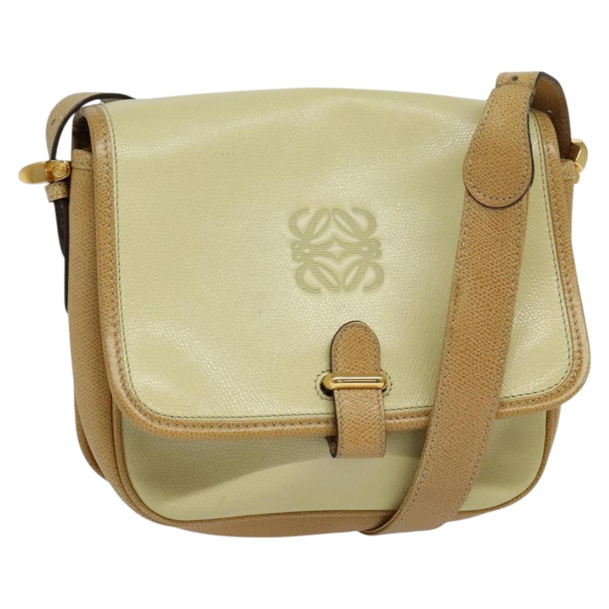 LOEWE Anagram Shoulder Bag Leather Beige Brown gold Auth 117638